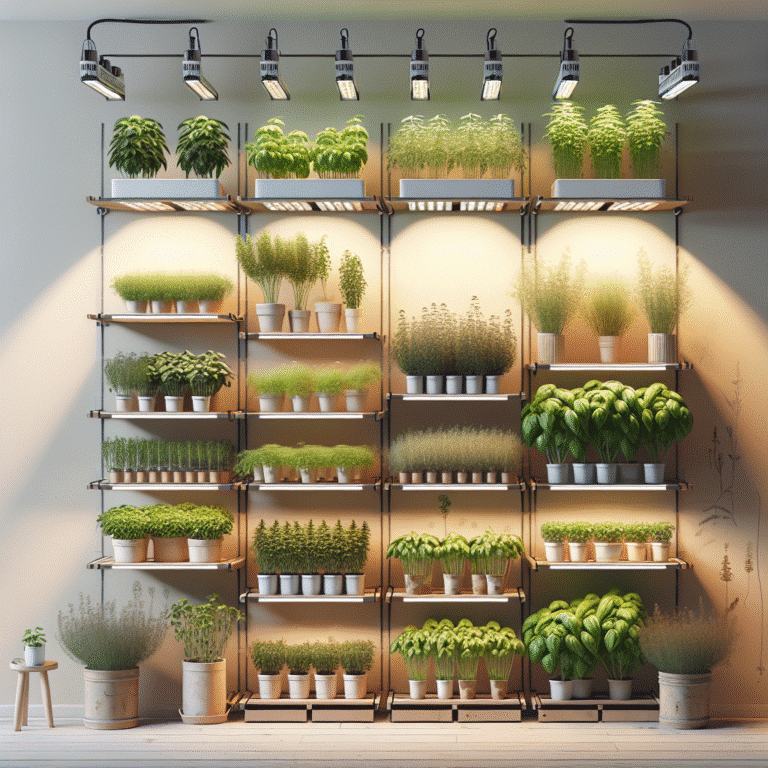 indoor herb garden setup with grow lights